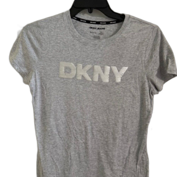 DKNY Women's Gray TShirt w/Sequined Logo on Front Sz M - Picture 2 of 3